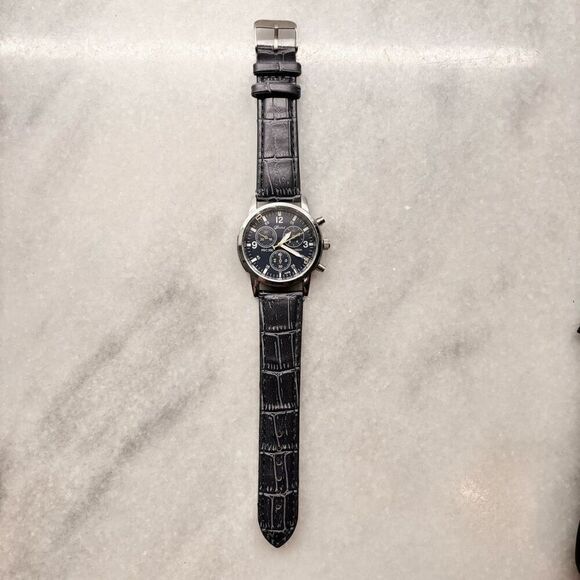 SHSHD Croc Embossed PU Leather Military Quartz Analogue Wristwatch Blue OS - Picture 3 of 4